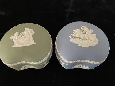 Lot of 2 Wedgwood Jasperware Trinket /Jewelry Box Blue & Sage Green 3" EUC - Image 1 of 4