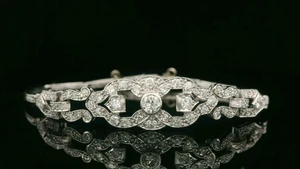 Original Edwardian 18ct White Gold & Diamond Bracelet - 16.5cm Circumference - Picture 1 of 13