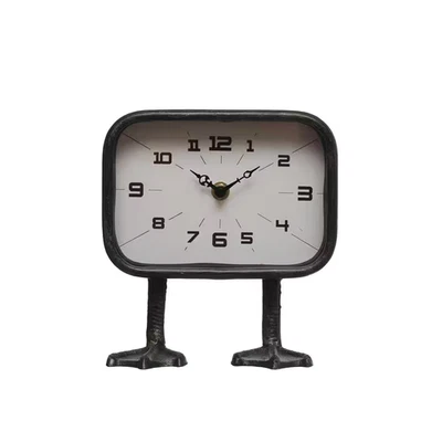 Gunmetal Black Analog Metal Table Clock with Duck Feet - Image 1 of 4
