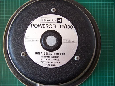 Rare CELESTION 12" POWERCEL 12/100 8Ω guitar speaker driver, tired but working - Image 1 of 4