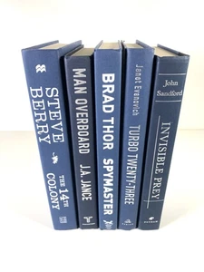 5 NAVY BLUE Hardcover Books for Decor Staging Props Silver Lettering Podcast - Picture 1 of 11