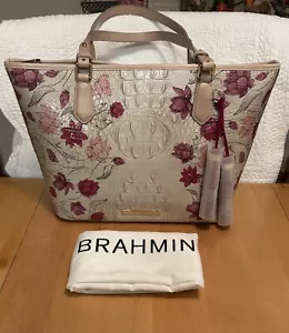 Brahmin Leather Medium Asher Tote LOTUS BLOOMSBURY Floral Satchel HTF EUC - Picture 1 of 11