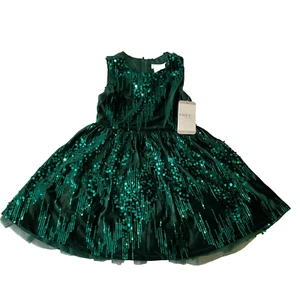 Rare Editions Sleeveless Dress Girls Size XS 4/5 Green Sequins Lined Zip Stretch - Picture 1 of 17