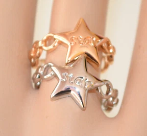 Coppia 2 anelli stelle donna argento oro dorato fedina fascetta regolabile UX161 - Foto 1 di 5