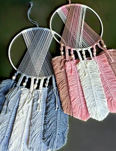 2 Colors 32"L Boho Macrame Woven Gradient Leaves Beaded Wall Hanging Decor New - Picture 1 of 23