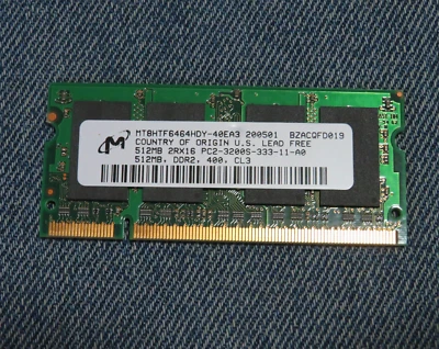 MT8HTF6464HDY-40EA3 Micron 512MB DDR2 SoDimm Non ECC PC2-3200 400Mhz Memory - Image 1 of 2