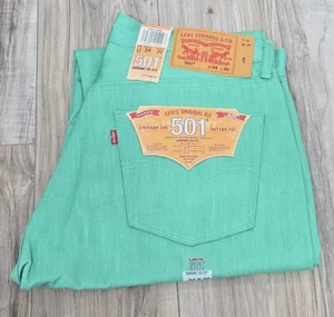 NWT Levis Original Shrink To Fit 501 Straight Leg Button Fly Green Jeans 34x30 - Picture 1 of 6