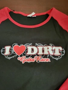 Girls T-Shirt I LOVE DIRT GOTTA RACE size XLARGE Black, Red Ch 17" L 21" Long - Picture 1 of 3