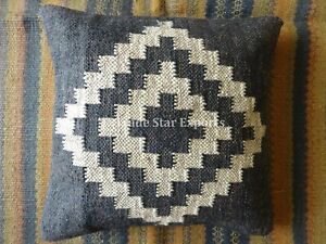 Vintage Kilim Jute Cushion Cover 18x18 Handwoven Rug Square Throw Pillow Cases