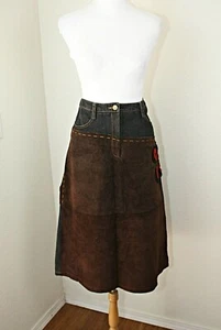 Vintage Vissivian Freizeit Rock Boho Denim braun Leder Wildleder Applikation 44 ITALY #08 - Bild 1 von 9