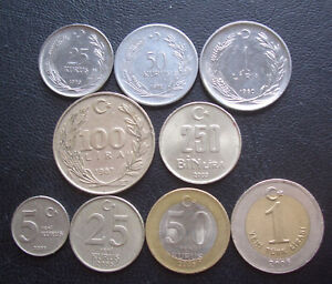 Turkey 9 coins 1960 - 2006