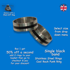 Stainless Steel Rings unisex single black central band various sizes 