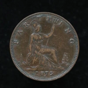 UK (Great Britain) 1875 H Farthing - Victoria - Nice Details - Picture 1 of 2