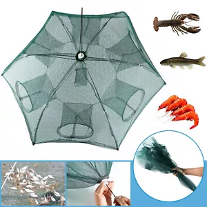 6 Hole Foldable Fishing Bait Trap Crab Net Crawdad Shrimp Cast Cage Fish Minnow - Picture 1 of 12