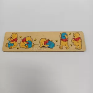 Vintage Disney Winnie The Pooh Jigsaw Puzzle Wooden Peg 5 Pieces Early Learning - Picture 1 of 8