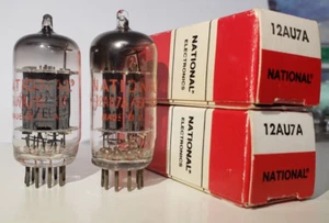 Matched Pair 12AU7A ECC82 Long Plates Horseshoe D Getters National by Tung Sol? - Picture 1 of 13