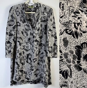 Loco Lindo Floral Blouse Tunic Vintage Medium Shirt Black White California USA - Picture 1 of 9