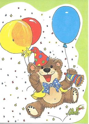 Suzy's Zoo Happy Birthday Brown Bear & Balloons Greeting Card  - Image 1 of 3