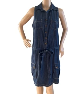 Karen Kane джинсовое платье спереди кнопка застежки без рукавов синий размер S легкий - Изображение 1 из 4