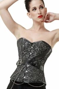 Corsé plateado negro gótico con cordones huesos steampunk sobrebusto vasco bustier  - Imagen 1 de 6