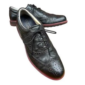 ECCO Wingtip Golf Shoe Men’s Size 45 11 Black Red Cleats Leather Water Resistant - Picture 1 of 11