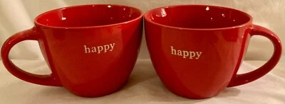 Signature Housewares RED HAPPY MUGS Set Of 2 New - Image 1 of 4