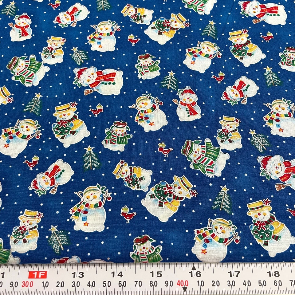 Tis the Season by Fabri-Quilt Metallic Silver Snowmen Blue Cotton Half Yard  - Image 1 of 2