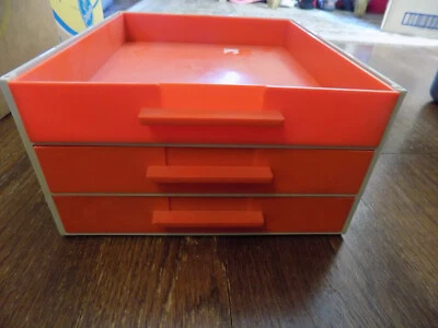 Vtg 3 Drawer Modern Orange Beige Stacking Trays Drawers Paper Desk Organizer set - Image 1 of 4