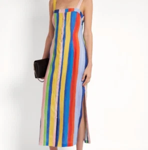 Mara Hoffman Organic Linen Full Button Rainbow Striped Watercolour Dress AU 6-8 - Bild 1 von 22