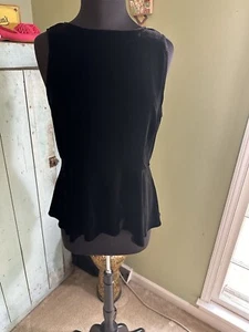 NWT Eileen Fisher Black Velvet Sleeveless Peplum Top M Back Zip Silk - Picture 1 of 10