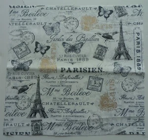 Fabric Cotton Picture Paris Birds Butterflies Size 7 1/2" L x 7 3/4" W - Picture 1 of 5