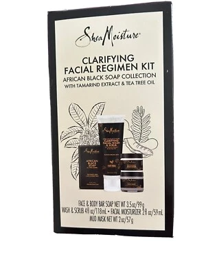 Shea Moisture African Black Soap Clarifying Facial Regiment Kit Tea Tree Oil - Image 1 of 4
