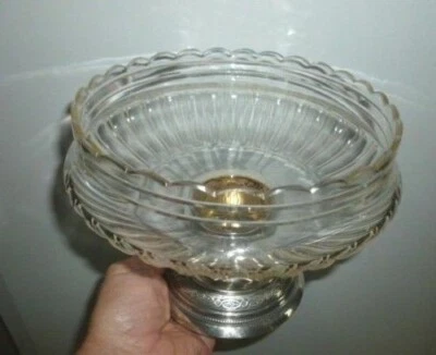 RARE COUPE CENTRE DE TABLE  EN CRISTAL PIED EN ARGENT MASSIF MINERVE H15.5 D19cm - Photo 1/4