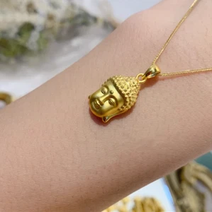    24K 999 Yellow Gold Lucky Buddha Pendant Charm Necklace Chain - Picture 1 of 10