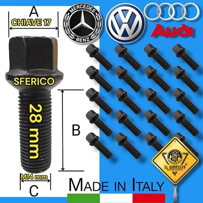 KIT 20 Bulloni Ruota M14 x 1,5 x 28 Compatibile con T-roc Tiguan Touran Eos Golf - Immagine 1 di 4