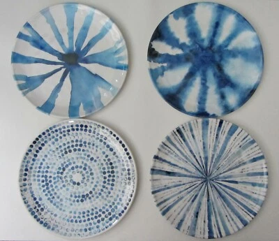 NEW MAX STUDIO Outdoor MELAMINE DINNER Plates 10.5" Water Colors Blue White Set4 - Image 1 of 4