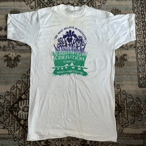 Vintage 80s Lesbian Gay Liberation March Pride T-Shirt Sz. L Single Stitch LGBTQ - Picture 1 of 20