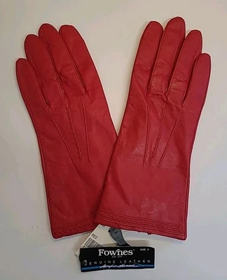 NWT Vintage Classic Fownes Red Leather Winter Dress Gloves Lined Size 8 - Image 1 of 4