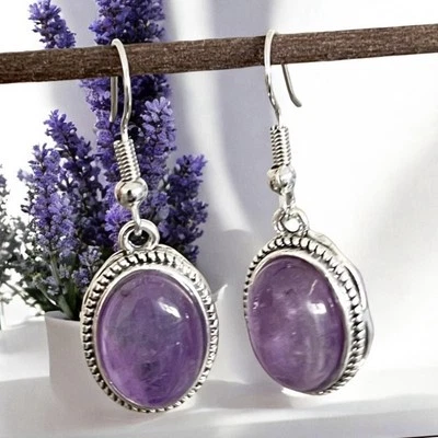 Wunderschöne elegante Retro Vintage Ohrringe Ohrstecker Natur Glassteine Flieder - Bild 1 von 4