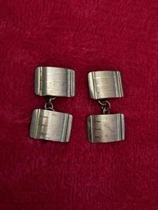 Gemelos de cadena rectangulares de doble cara - Vintage elegantes texturizados tono dorado - Imagen 1 de 3