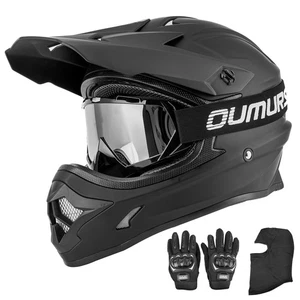 OUMURS ATV Dirt Bike Helmet, Goggles, Gloves, Mask Quick Release Buckle Black LG - Picture 1 of 9