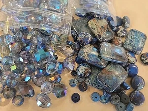 1 Lb Blue Bead Lot Stone Crystal Glass Pottery - Picture 1 of 10