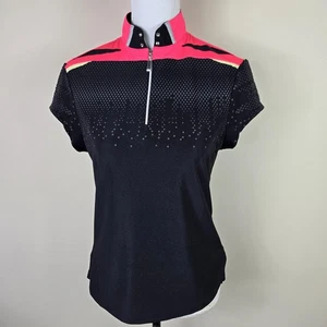 Jamie Sadock Shirt Womens Small Black Quarter Zip Mock Neck Short Sleeve Golf - Picture 1 of 14