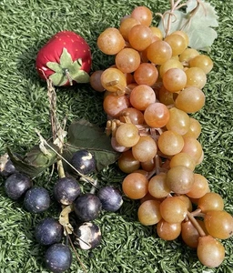 Vintage Faux Fruit Lot – Rubber Grapes, Resin Grapes & Fabric Strawberry 3-Piece - Picture 1 of 3