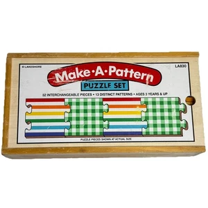 Lakeshore Learning 1980’s Make A Pattern Puzzle Set VTG Wood Pieces Box STEM - Picture 1 of 6