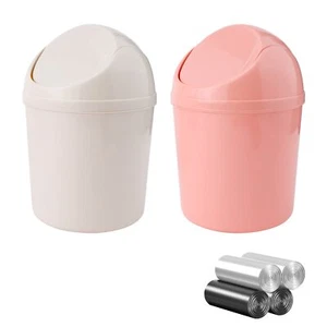 2 Pack Plastic Mini Wastebasket Trash Can with Swing Lid for Home Office Desktop - Picture 1 of 7