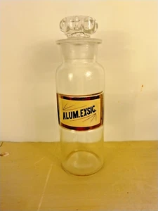 ALUM.EXSIC. Apothekerglas 9" Vintage Flasche mit goldenem und schwarzem Glas Etikett - Bild 1 von 10