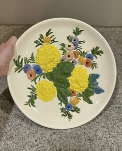Plato colgante floral grande, kitsch, 3D, arte de pared, casa de campo 13 pulgadas - Imagen 1 de 9