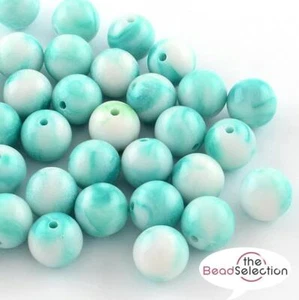 100 ACRYLIC BEADS CYAN BLUE MARBLED CANDY SWIRL ROUND 8mm ACR149 - Picture 1 of 2
