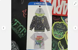 Marvel Super Heroes Boys 2 Piece Set Hooded Sweater T-Shirt (Black-Grey,5) NWT - Picture 1 of 5